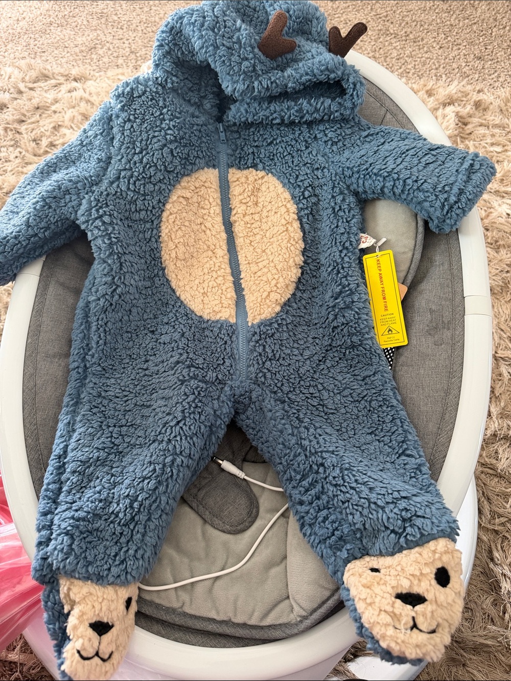 Cozy Blue Teddy Sherpa One-Piece for Kids